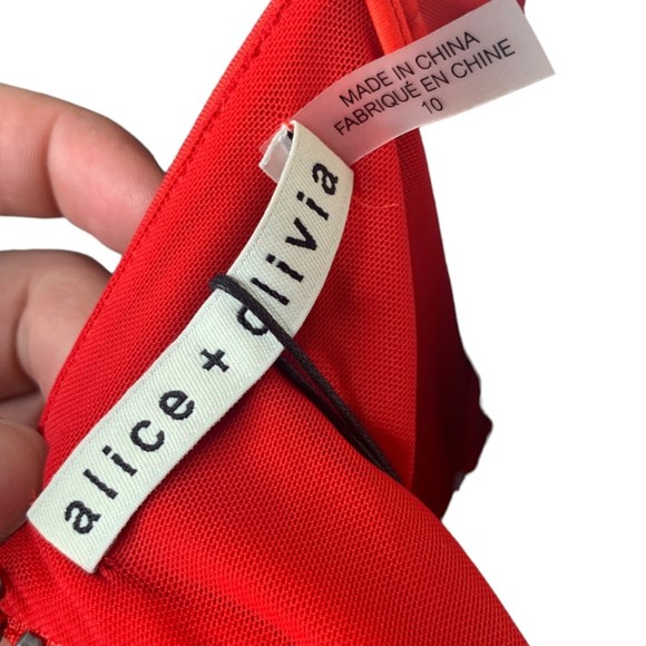 NWT ALICE + OLIVIA Nelle Nylon Cutout Maxi Dress in Bright Poppy 10 Square Neck - Picture 9 of 12